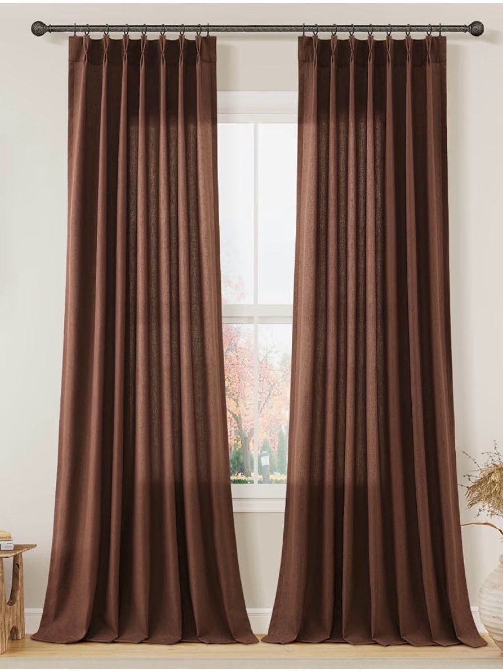 New Aersas Rustic Brown Pinch Pleated Linen Curtains 96 Inch Length 2 Panels